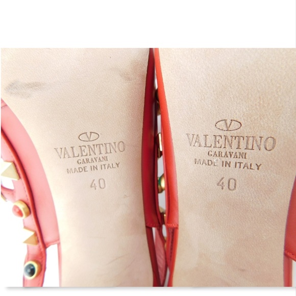 VALENTINO Red Leather Rockstud T-strap Pumps 40 - Picture 8 of 8